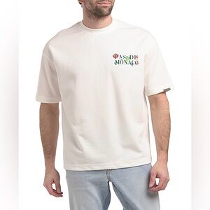PAS DE MONACO Men's Off-White Tee - Floral Print - Metal Badge - Size: S - NWT!